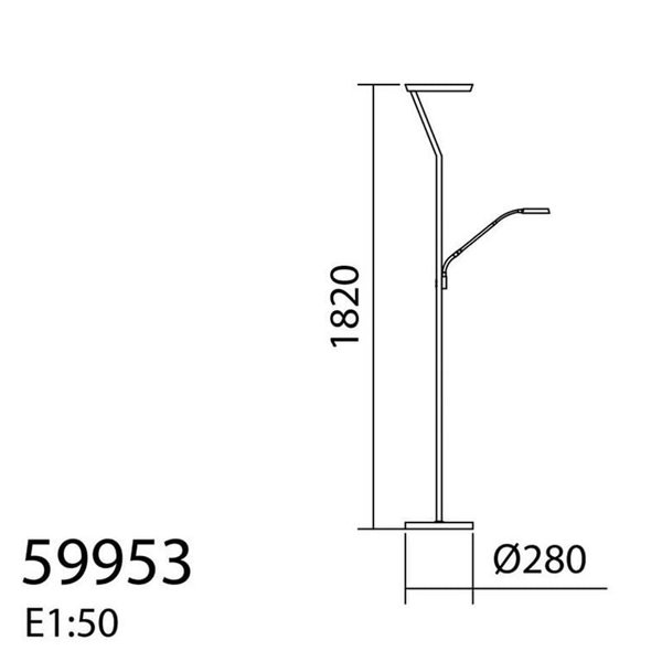 Lampadaire SATURN avec liseuse, chrome mat, 40 W + 5 W, 4 800 lm + 725 lm, température de couleur 2 700 K/4 000 K