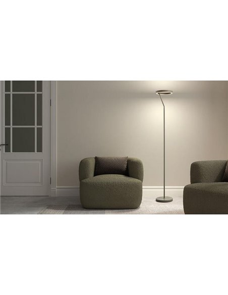 Luminária de chão SATURN S, cromada, com anel de luz circular, 40W, 4800 lúmens, temperatura de cor 2700K/4000K