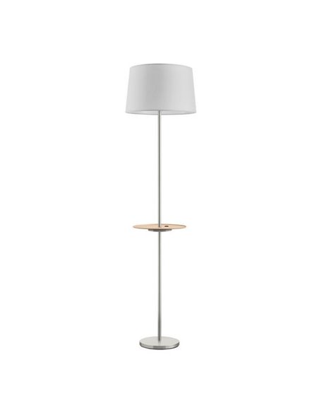 Lámpara de pie con mesa circular y carga USB A&C ROMESA  cromo, mesa natural y pantalla blanca, E27 (no incl.)