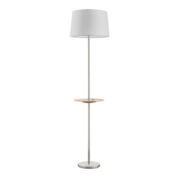 Lámpara de pie con mesa circular y carga USB A&C ROMESA  cromo, mesa natural y pantalla blanca, E27 (no incl.)