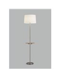 Lampadaire A&C ROMESA avec table ronde et chargement USB, chromé, table naturelle et abat-jour blanc, E27 (non inclus)