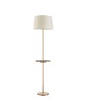 Lampadaire en laiton A&C ROMESA avec table ronde et chargement USB, table en noyer et abat-jour crème, ampoule E27 (non incluse)