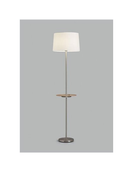 Lampadaire en laiton A&C ROMESA avec table ronde et chargement USB, table en noyer et abat-jour crème, ampoule E27 (non incluse)
