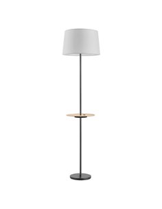 Lámpara de pie con mesa circular y carga USB A&C ROMESA  negro, mesa natural y pantalla blanca, E27 (no incl.)