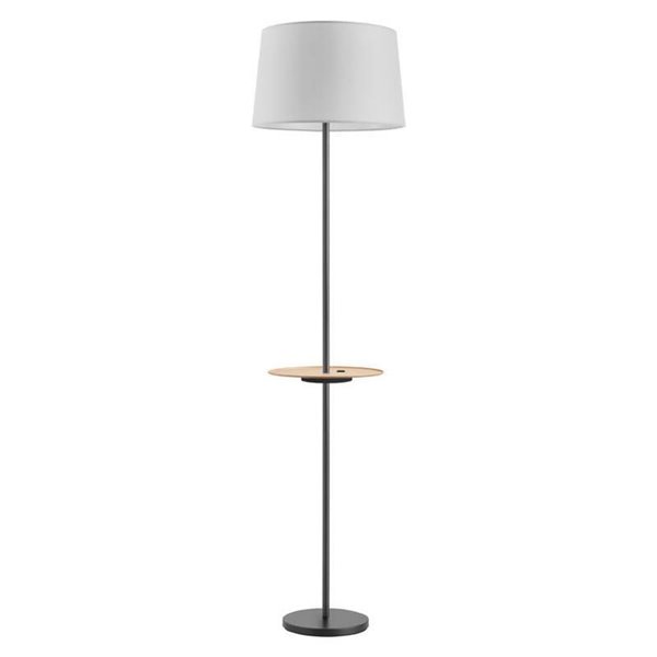 Lámpara de pie con mesa circular y carga USB A&C ROMESA  negro, mesa natural y pantalla blanca, E27 (no incl.)