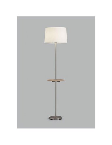 Lampadaire A&C ROMESA avec table ronde et chargement USB, noir, table naturelle et abat-jour blanc, E27 (non inclus)
