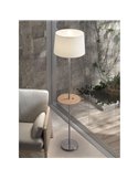 Lampadaire A&C ROMESA avec table ronde et chargement USB, noir, table naturelle et abat-jour blanc, E27 (non inclus)