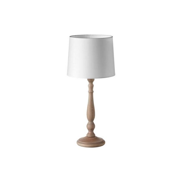Lampe de table classique LOIRA en bois naturel avec abat-jour blanc E27 (non inclus)
