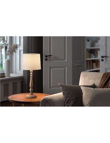 Lampe de table classique LOIRA en bois naturel avec abat-jour blanc E27 (non inclus)