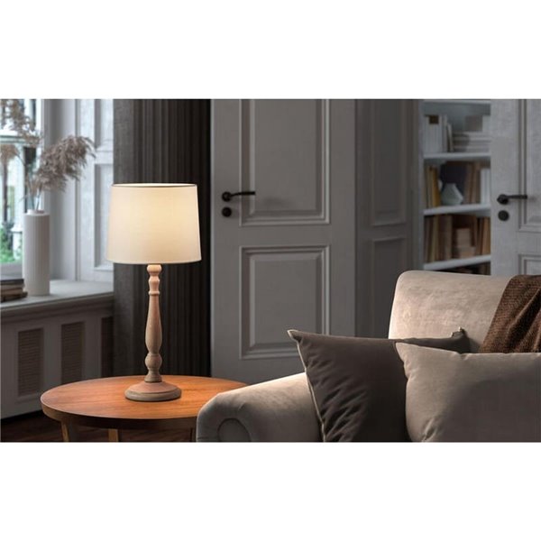 Lámpara de sobremesa clásica LOIRA madera natural con pantalla blanca E27 (no incl)