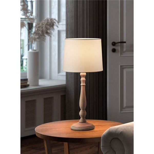 Lámpara de sobremesa clásica LOIRA madera natural con pantalla blanca E27 (no incl)