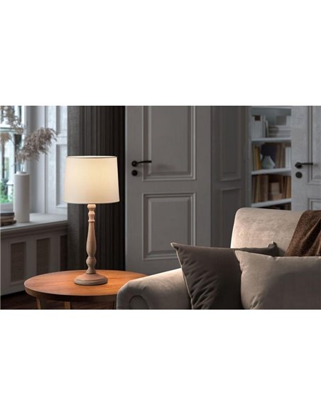 Lámpara de sobremesa clásica LOIRA madera negra con pantalla blanca E27 (no incl)