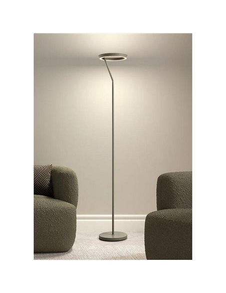 Luminária de chão SATURN S preta com anel de luz circular, 40W, 4800 lúmens, temperatura de cor 2700K/4000K.