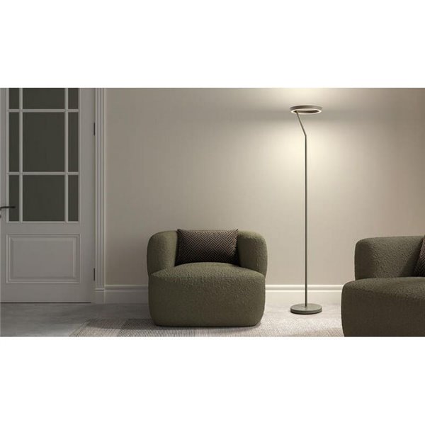 Luminária de chão SATURN S preta com anel de luz circular, 40W, 4800 lúmens, temperatura de cor 2700K/4000K.