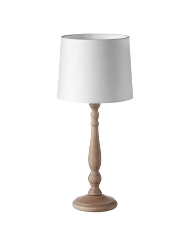 Lámpara de sobremesa clásica LOIRA madera natural con pantalla blanca E27 (no incl)