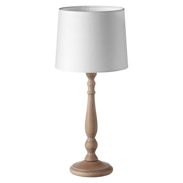 Lampe de table classique LOIRA en bois naturel avec abat-jour blanc E27 (non inclus)
