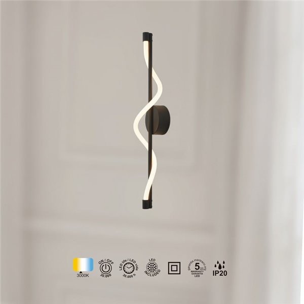 Applique murale décorative LED noire FUGAZ, 7 W, 3000 K, 840 lm, lumière ondulée avec bande flexible