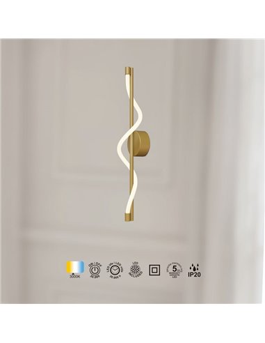 Aplique LED decorativo FUGAZ oro, 7W 3000K 840Lm, diseño ondulado de manguera flexible
