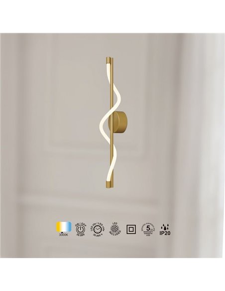 Aplique LED decorativo FUGAZ oro, 7W 3000K 840Lm, diseño ondulado de manguera flexible