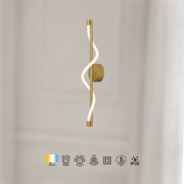 Aplique LED decorativo FUGAZ oro, 7W 3000K 840Lm, diseño ondulado de manguera flexible