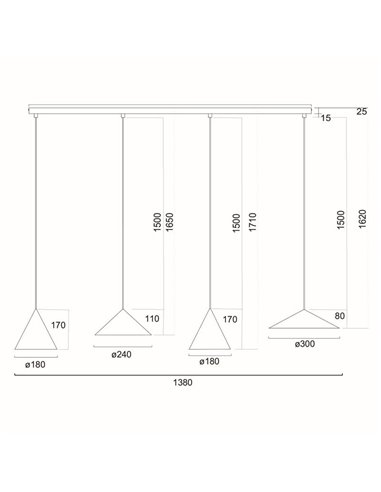Suspension linéaire LED design moderne CONE 20W à intensité variable TRIAC