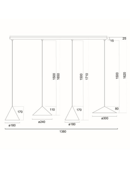 Lámpara de techo colgante lineal LED CONO 20W regulable TRIAC diseño moderno
