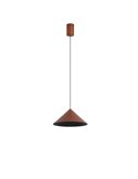 Luminária de teto pendente LED CONE em cobre Ø24cm, formato cônico, 10W, 3000K, dimerizável, TRIAC