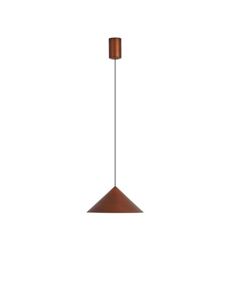 Luminária de teto pendente LED CONE em cobre Ø24cm, formato cônico, 10W, 3000K, dimerizável, TRIAC