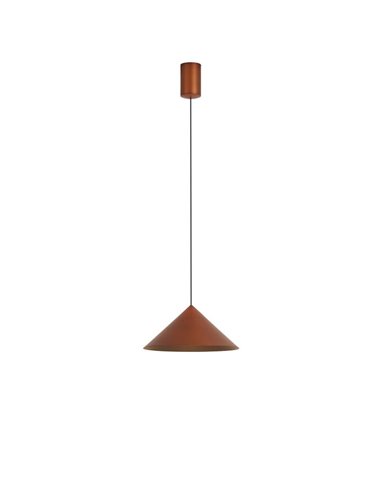 Luminária de teto pendente LED CONE em cobre Ø24cm, formato cônico, 10W, 3000K, dimerizável, TRIAC