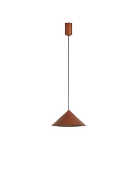 Luminária de teto pendente LED CONE em cobre Ø24cm, formato cônico, 10W, 3000K, dimerizável, TRIAC