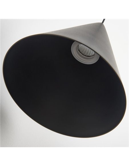 Luminária de teto pendente LED CONE preta Ø18cm 10W 3000K, design moderno, dimerizável TRIAC