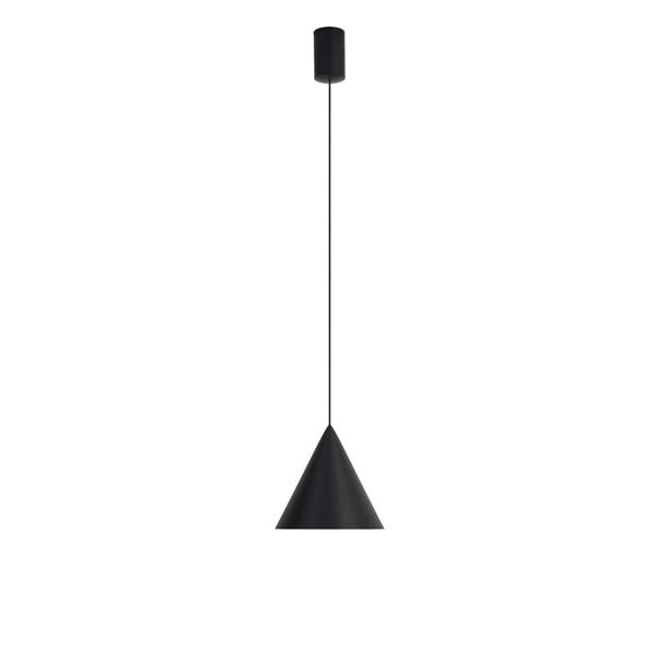 Luminária de teto pendente LED CONE preta Ø18cm 10W 3000K, design moderno, dimerizável TRIAC