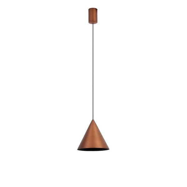 Suspension LED conique 10 W, cône en cuivre Ø 18 cm, 3000 K, design moderne et variateur TRIAC