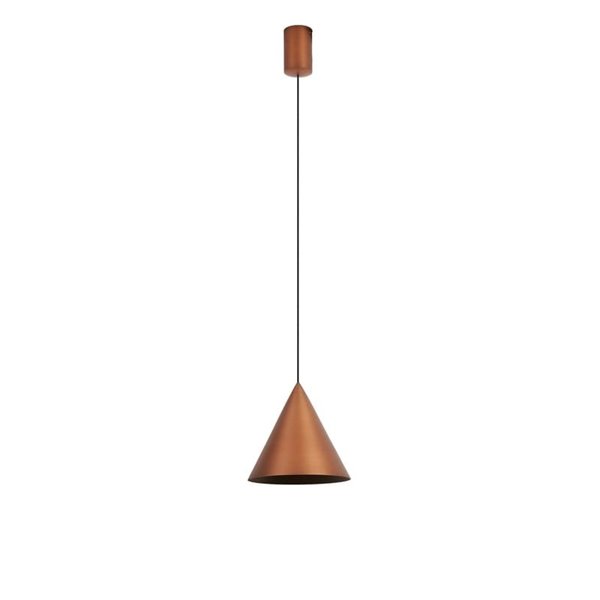 Lámpara de techo colgante LED cónico 10W CONO cobre Ø18cm, 3000K diseño moderno y regulable TRIAC
