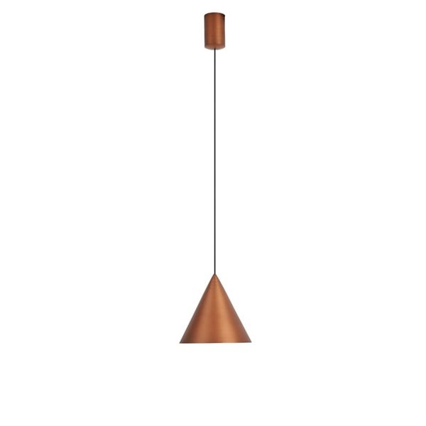 Suspension LED conique 10 W, cône en cuivre Ø 18 cm, 3000 K, design moderne et variateur TRIAC