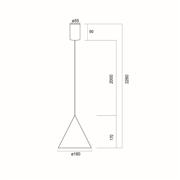 Suspension LED conique 10 W, cône en cuivre Ø 18 cm, 3000 K, design moderne et variateur TRIAC