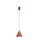 Lámpara de techo colgante LED cónico 10W CONO cobre Ø18cm, 3000K diseño moderno y regulable TRIAC