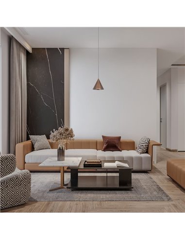 Luminária de teto pendente cônica de LED, 10W, cone de cobre Ø18cm, 3000K, design moderno e dimerizável por TRIAC.