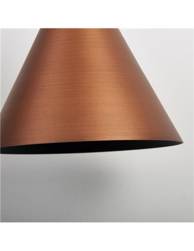 Luminária de teto pendente cônica de LED, 10W, cone de cobre Ø18cm, 3000K, design moderno e dimerizável por TRIAC.