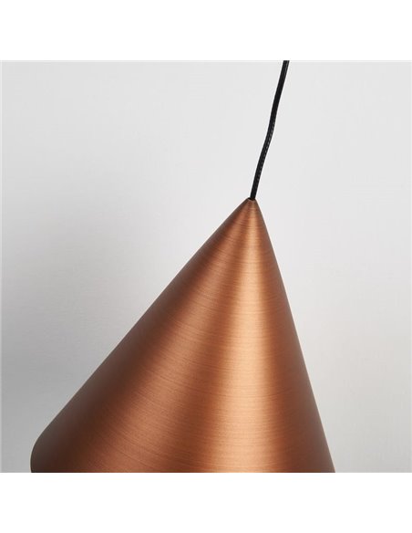 Suspension LED conique 10 W, cône en cuivre Ø 18 cm, 3000 K, design moderne et variateur TRIAC