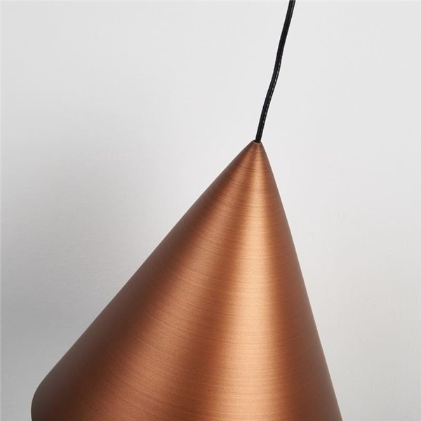 Suspension LED conique 10 W, cône en cuivre Ø 18 cm, 3000 K, design moderne et variateur TRIAC