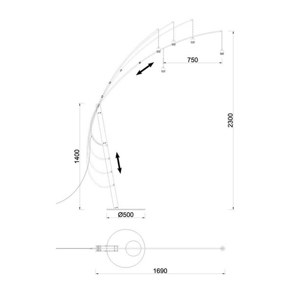 Luminária de chão LED preta RICCA, lâmpada E27 inclusa, 30W CTT 2700-3200-4000K, sem cúpula.