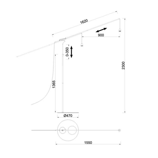 Luminária de chão RUTI preta com LED, lâmpada E27 inclusa, 30W CTT 2700-3200-4000K, sem cúpula.
