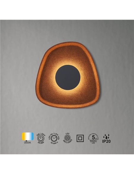 Applique murale LED de forme géométrique irrégulière, coloris café ACUSTIC, Ø 26 cm, 5 W, 3000 K, 400 lm