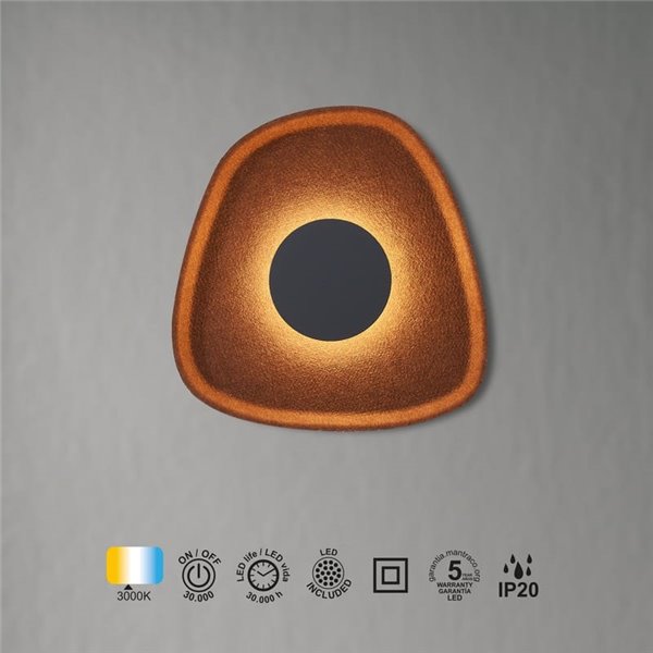 Aplique LED acústico de forma geométrica irregular ACUSTIC café Ø26cm, 5W 3000K 400Lm