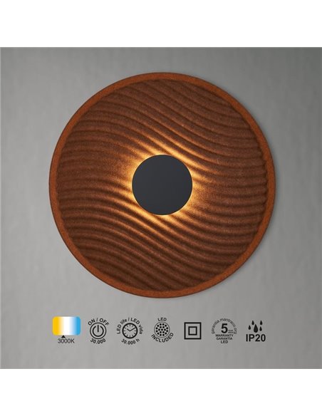 Applique murale LED circulaire ondulée, coloris café ACUSTIC, Ø 45 cm, 5 W, 3 000 K, 400 lm