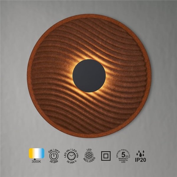 Applique murale LED circulaire ondulée, coloris café ACUSTIC, Ø 45 cm, 5 W, 3 000 K, 400 lm