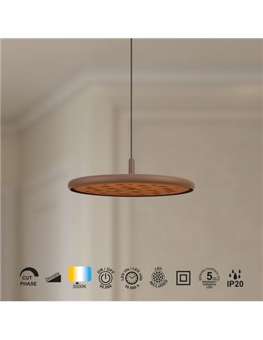 Lámpara colgante LED acústico 20W ACUSTIC café, panel absorbente, 3000K 2250Lm, dimmable TRIAC