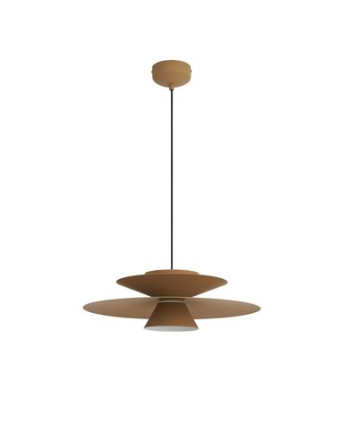 Luminária pendente LED ESTRELLA com disco duplo, acabamento cáqui fosco, 12W, 3000K, 900 lúmens, TRIAC, Ø50cm