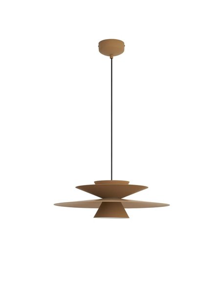 Luminária pendente LED ESTRELLA com disco duplo, acabamento cáqui fosco, 12W, 3000K, 900 lúmens, TRIAC, Ø50cm